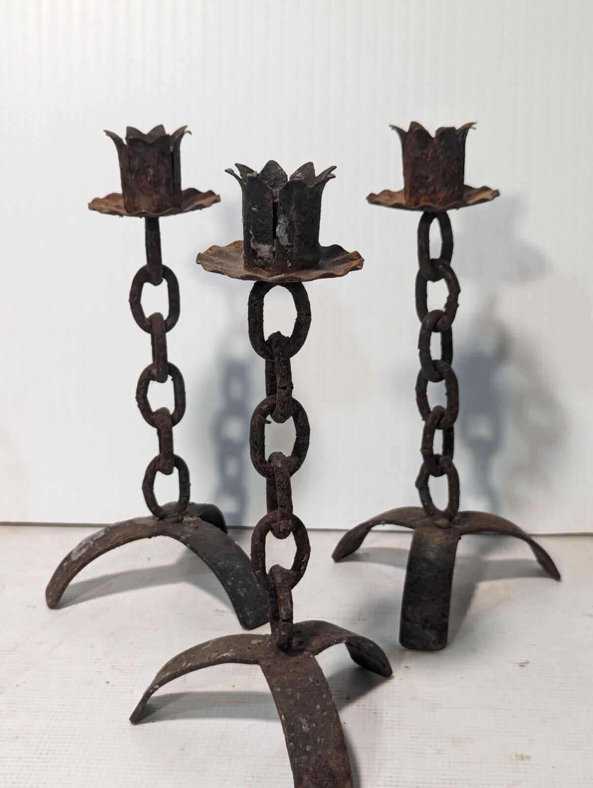 Lot Of 3 Vintage Brutalist Chain Candle Holders - 