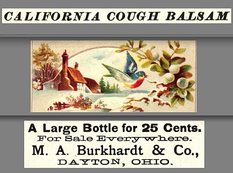 Dayton Ohio California Cough Cure Burkhardt Throat Lung Balsam 1800's Trade Card