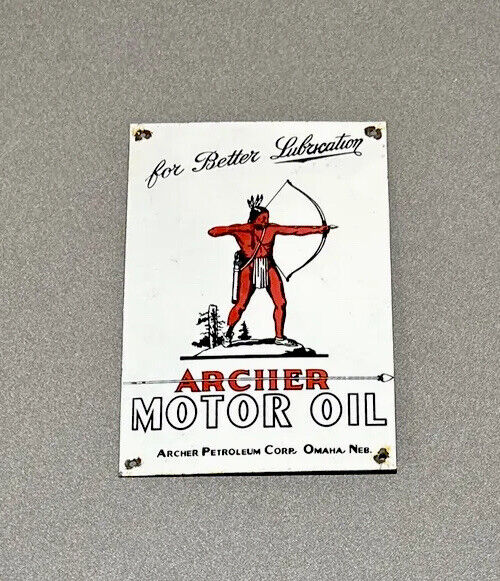 VINTAGE 12” ARCHER PORCELAIN SIGN CAR GAS TRUCK GASOLINE OIL