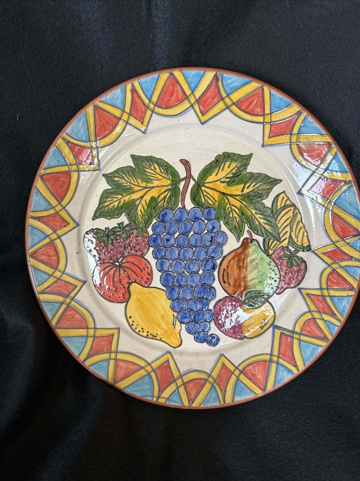 Redondo Pottery Decorative Plate Vintage 1970s Fruit Platter Signed Jeremias 11”