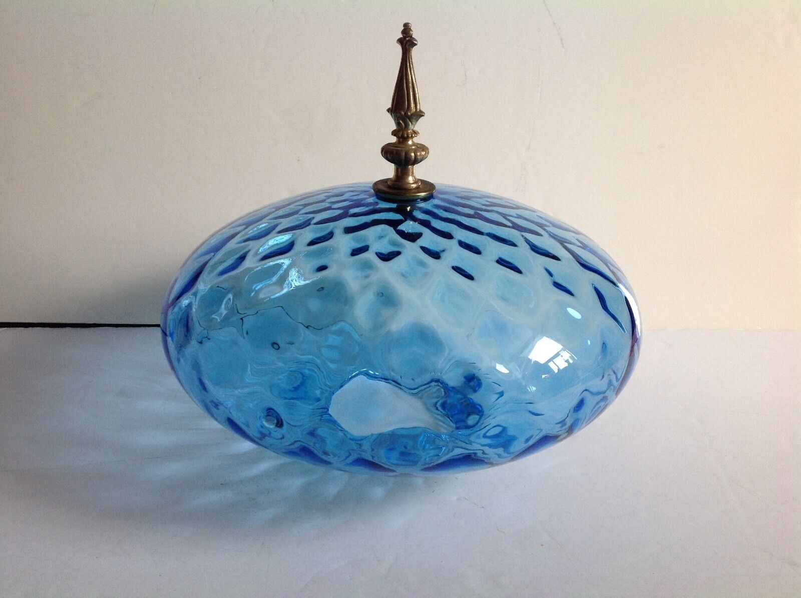 Vintage Blue Flying Saucer Glass Hanging Swag Lamp Replacement Globe Light Shade