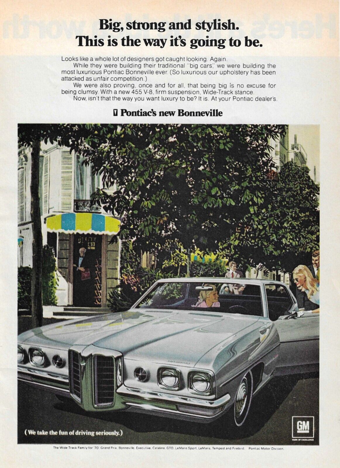 1969 Vintage Print Ad GM Pontiac Bonneville Wide-Track for '70 Grand Prix