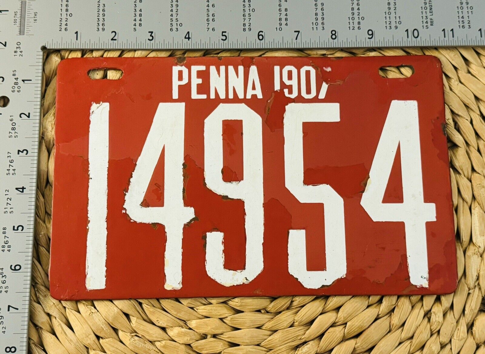 1907 Pennsylvania Porcelain License Plate 14954 ALPCA STERN CONSIGNMENT TU