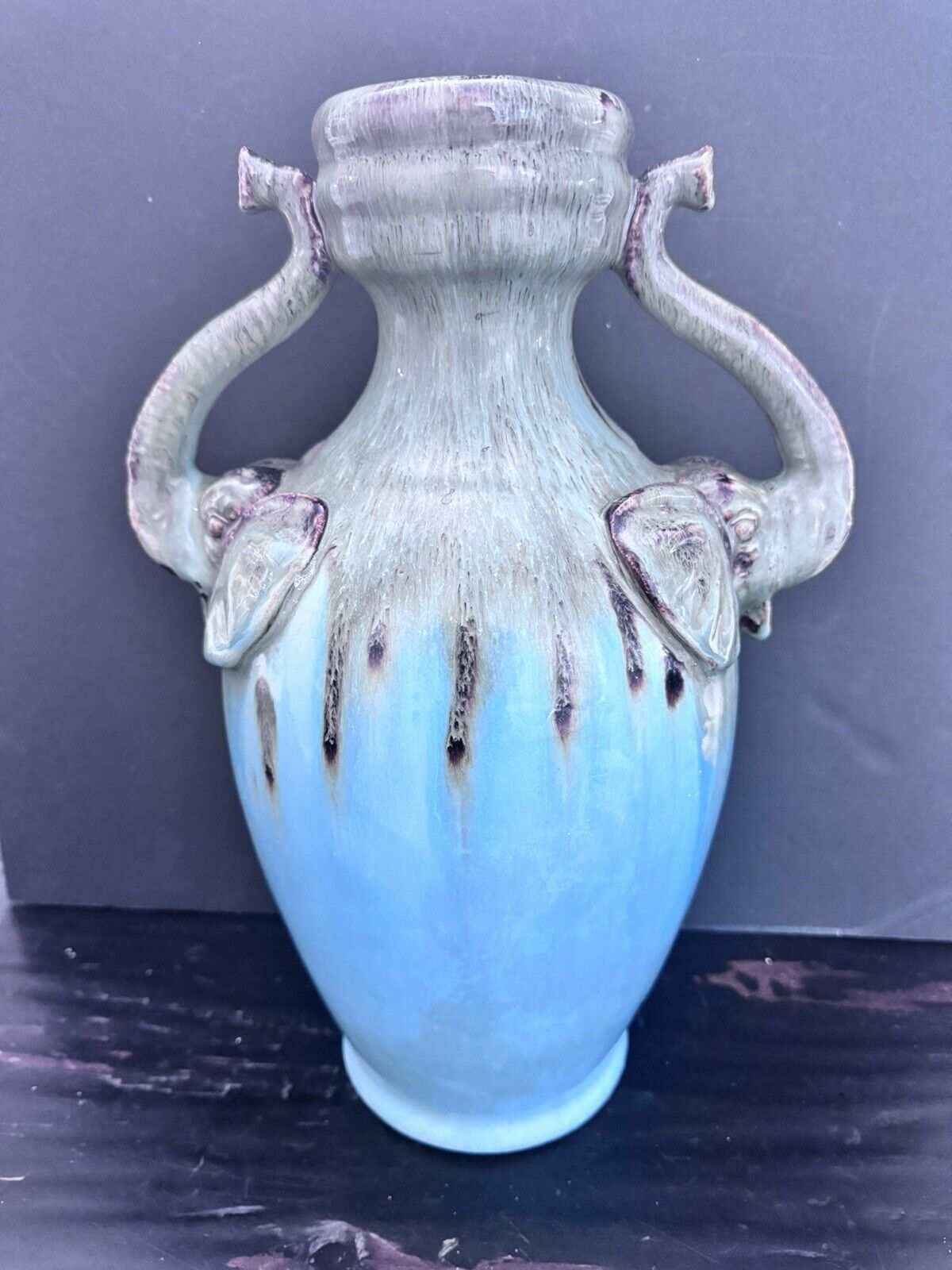 Rare 1960s CHINOISERIE Elephant Handled ORIGINAL Vessel Urn Vase