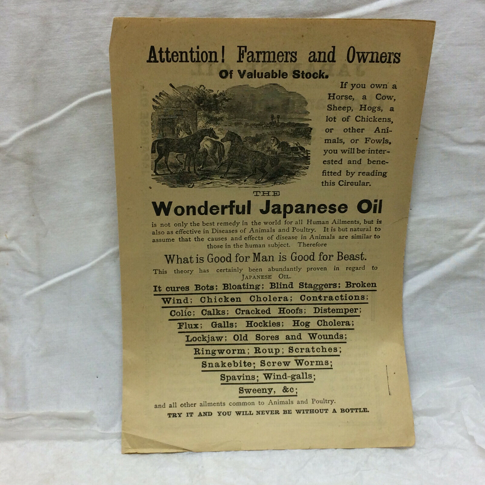 Vintage c1890's Japanese Oil Circular Bi-fold Sheet National Remedy Co. NY NY 