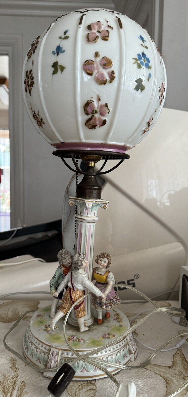 antique table lamp German Capodimonte Angel Design Table Lamp