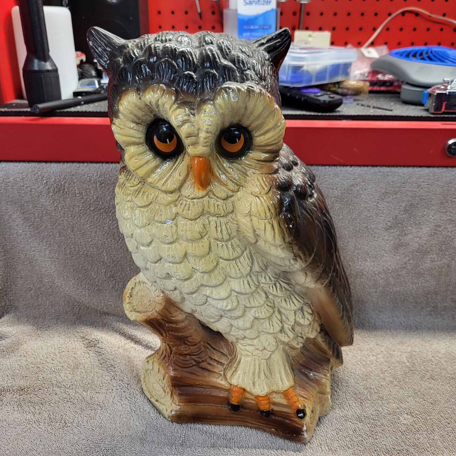 Large Atlantic Mold Ceramic Owl on Log Hand Painted MCM VTG
