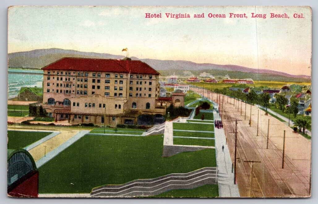 Hotel Virginia and Ocean Front Long Beach CA California Postcard 