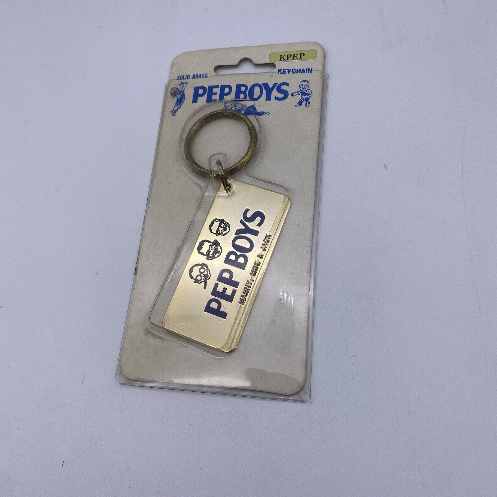 Vintage Pep Boys Manny Moe Jack Keychain Key Ring 1970s NEW Solid Brass