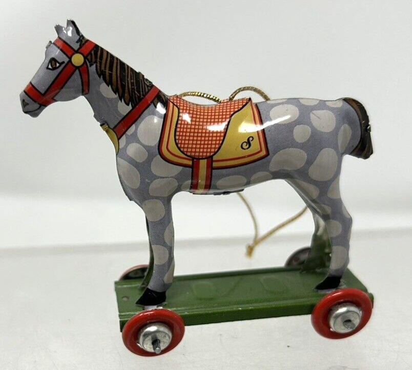 Vintage 90's Schylling Miniature Tin Collector Series Pull Horse w/Box