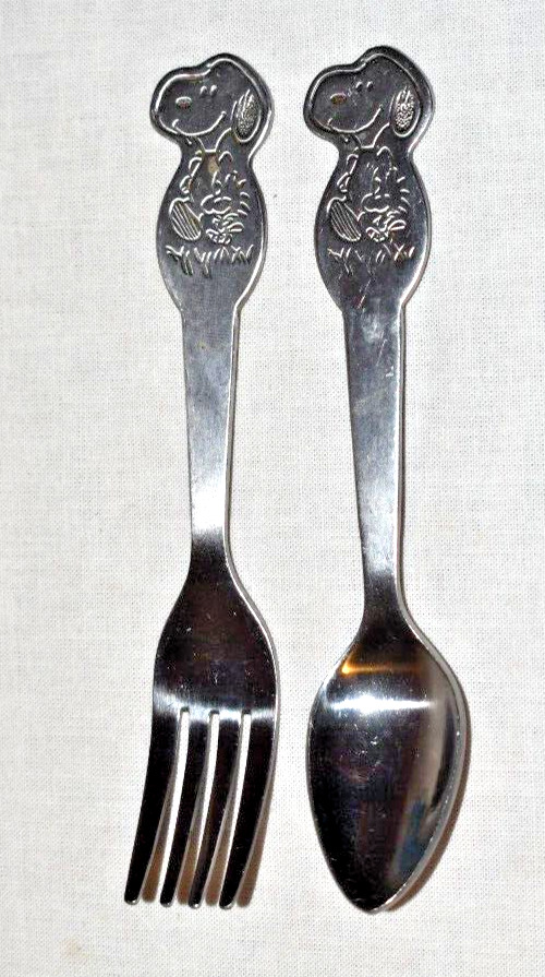 Vintage Danara Peanuts Snoopy Infant Child Stainless Steel Spoon & Fork Set