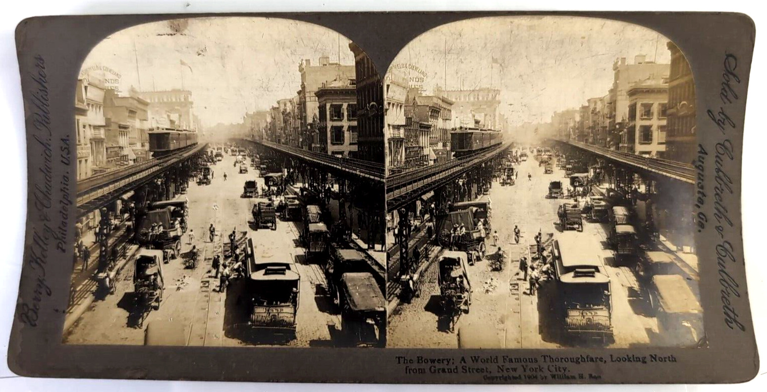 Vintage Stereograph Stereo View Stereoscope Card 1904 Bowery Thoroughfare NY