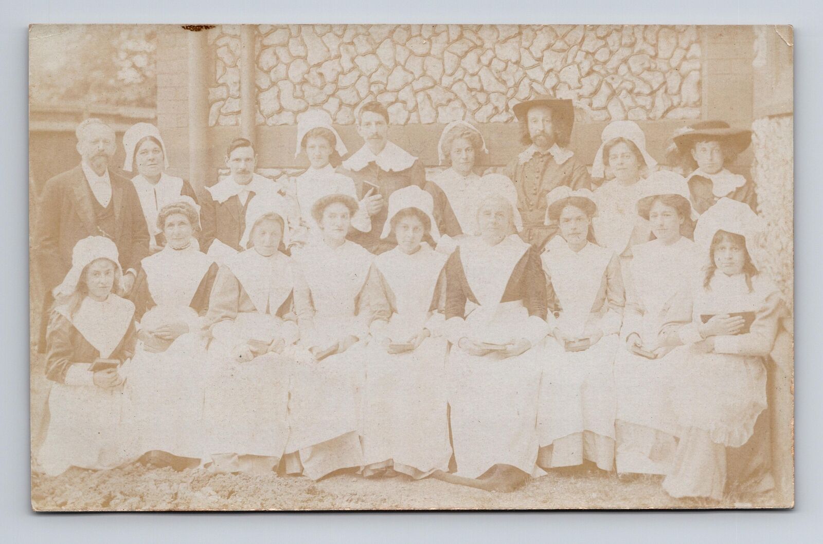 RPPC Postcard Group Photo of Men and Women in Unknown Uniforms or Costumes