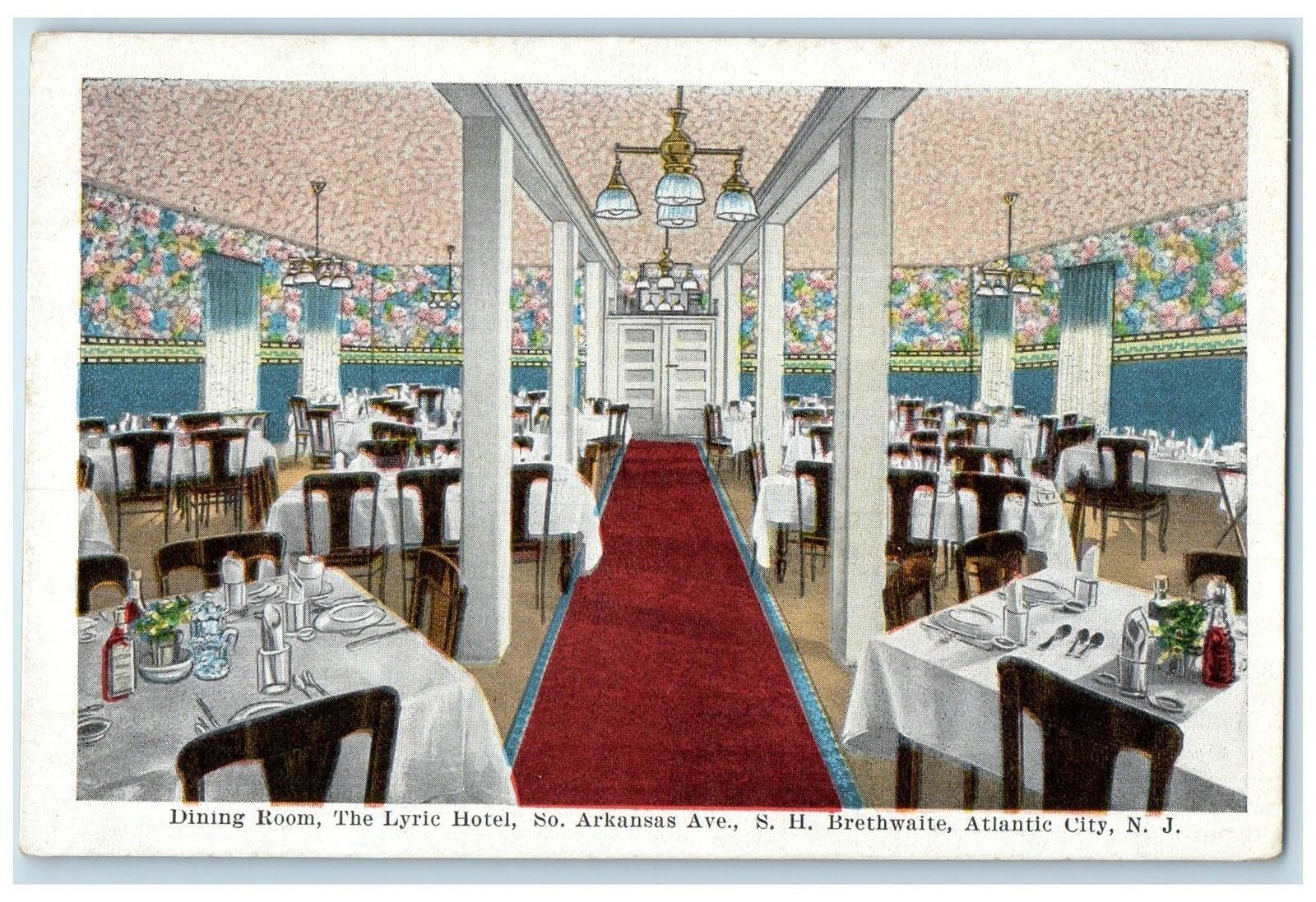 c1940's Dining Room The Lyric Hotel Interior Atlantic New Jersey NJ Postcard