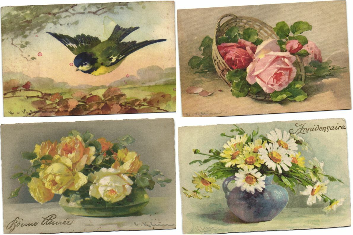 C.KLEIN ARTIST SIGNED FLOWERS Mostly LITHO 34 Vintage Postcards Pre-1920 (L4302)