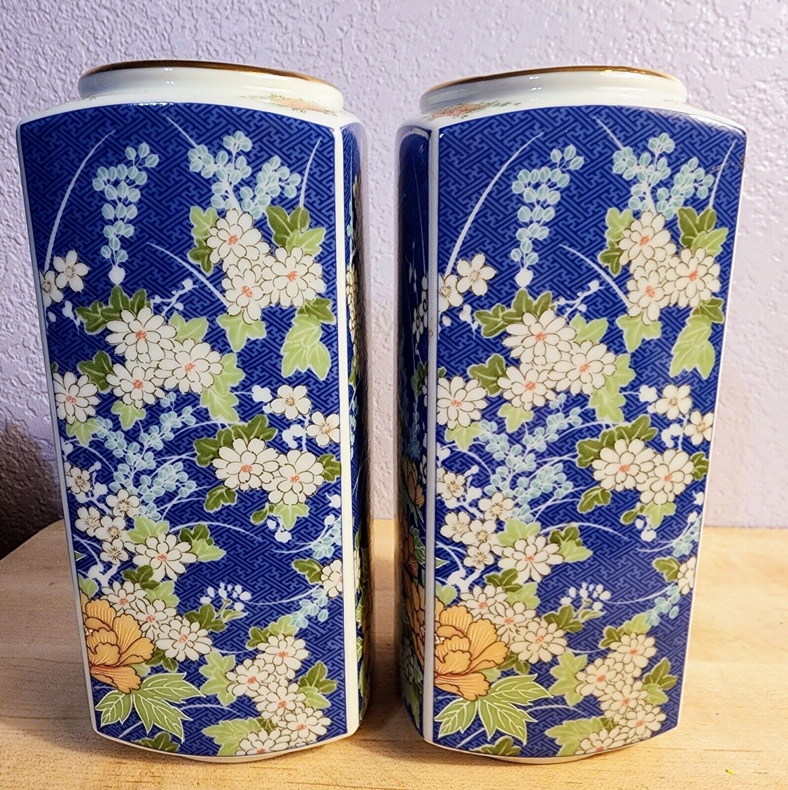 Vintage Takahasi Hand Decorated Floral Print Vase by Echo San Francisco 1980 