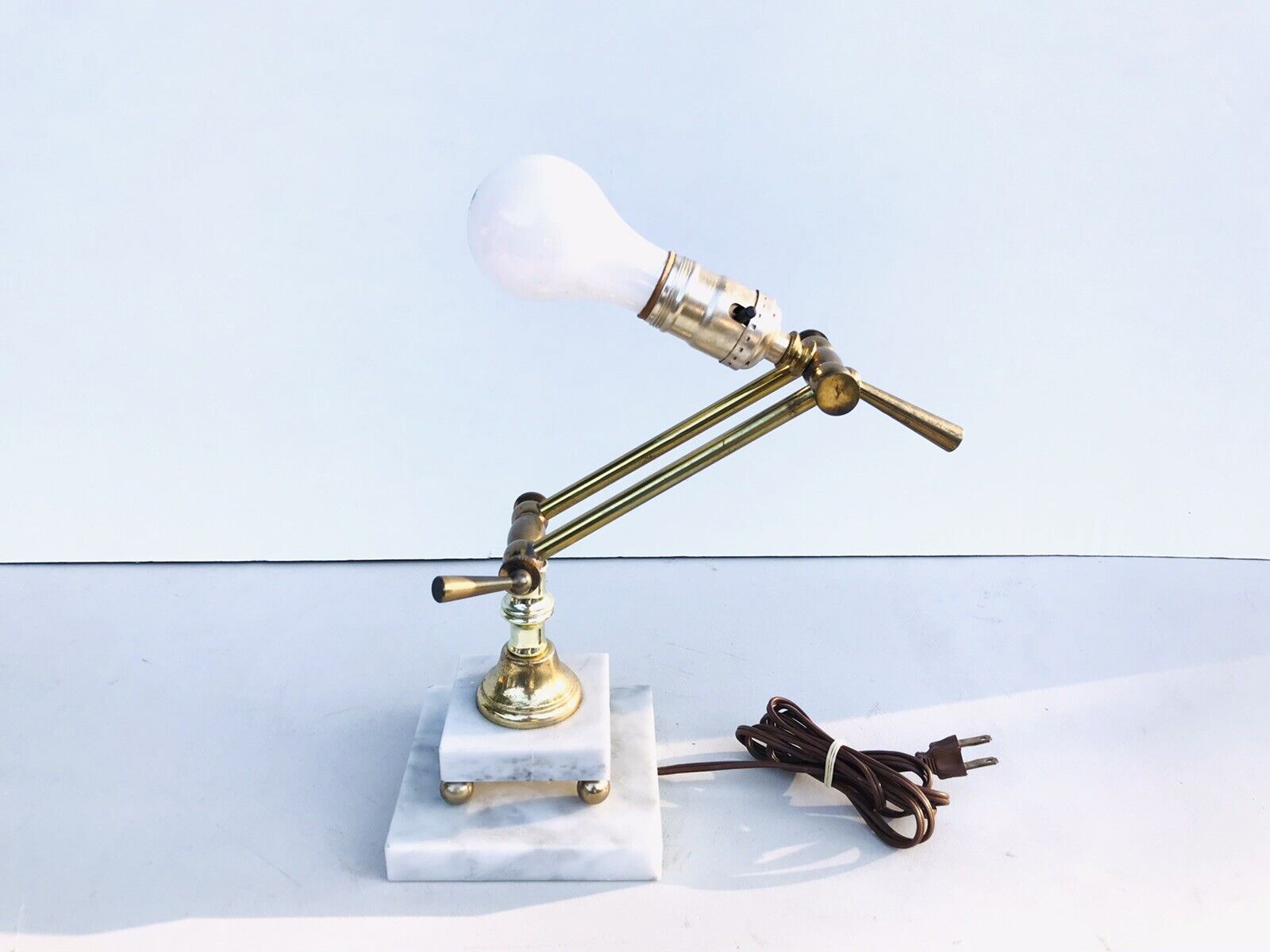 Vintage Mid Century Industrial Light Table Brass & Metal Lamp Articulating RARE