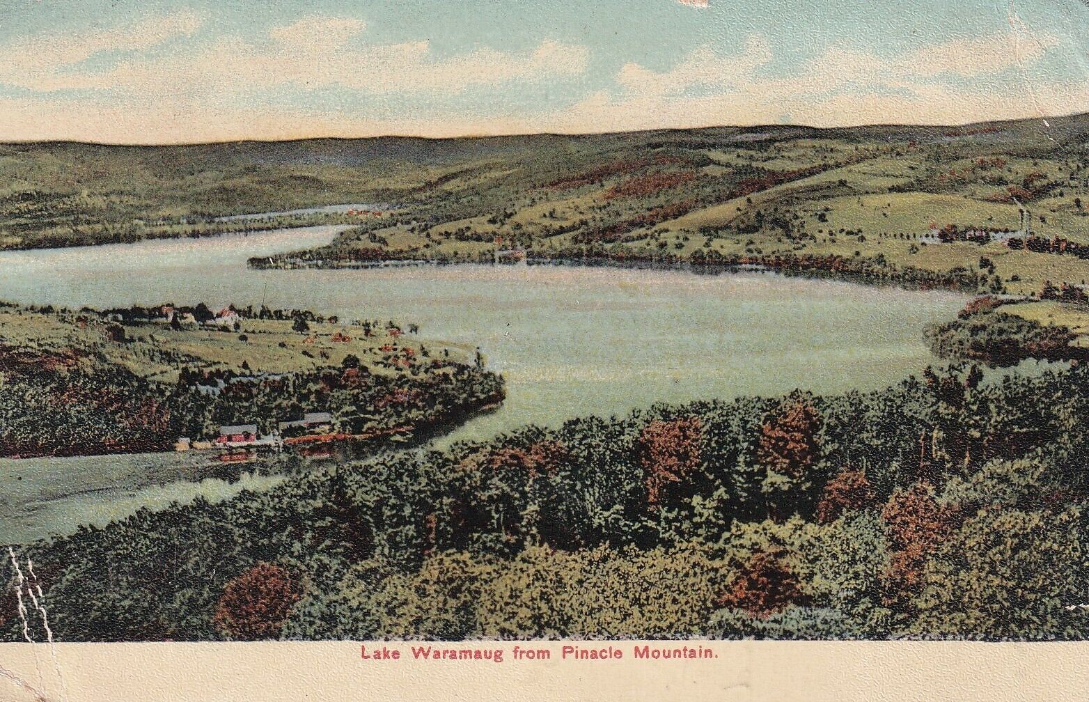 VINTAGE View Lake Waramaug 1910 Top Of Pinnacle Mountain Connecticut CT Postcard