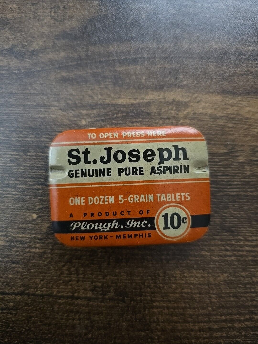 Vintage St Joseph Genuine Pure Aspirin Tin – 10 ¢ Tin