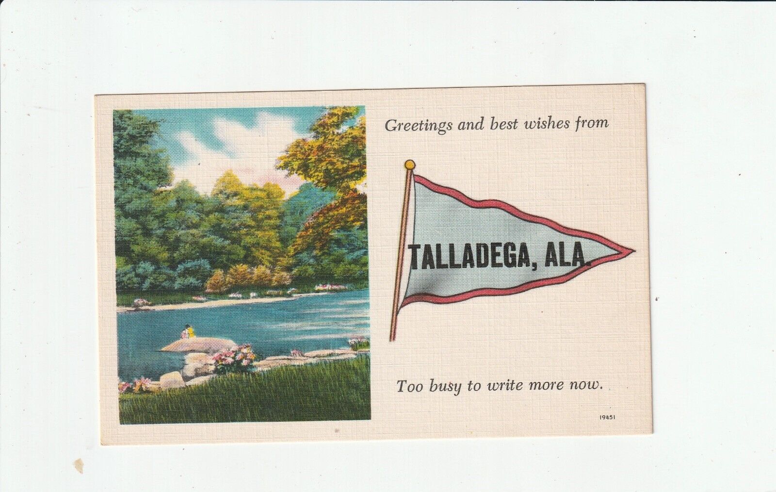 Talladega AL  Greetings & Best Wishes   City Name on Pennant Design  Linen Era