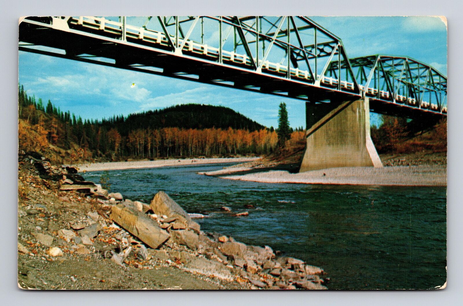 Chrome Postcard Coal River WV West Virginia Bridge and Fall Colors