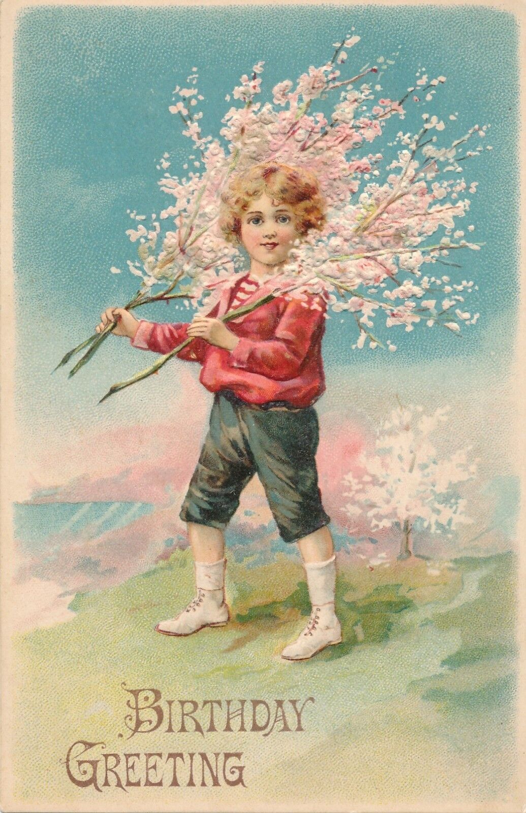 BIRTHDAY – Child with Flower Branches - 1906