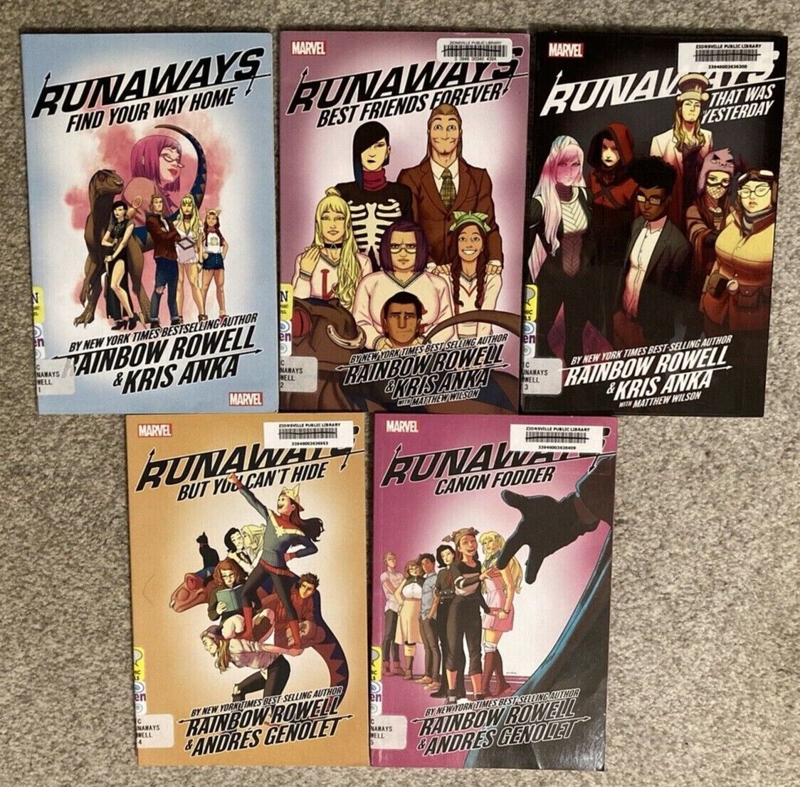 Runaways Vols. 1 thru 5: Home, Friends, Yesterday, Hide, Canon - Ex-Library