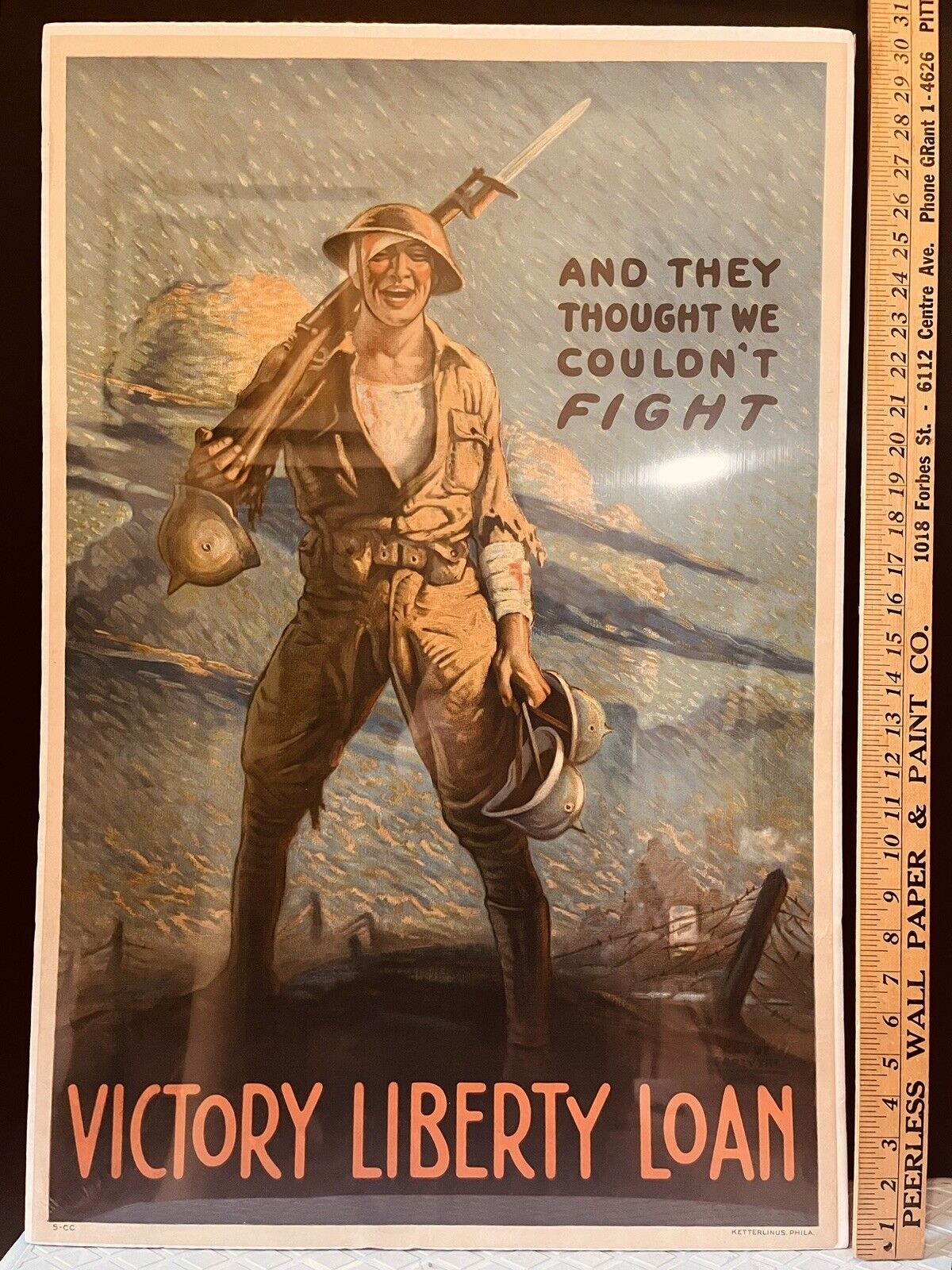 ORIGINAL WWI LIBERTY LOAN POSTER “THEY THOUGHT WE COULDN’T FIGHT “ CLYDE FORSYTH