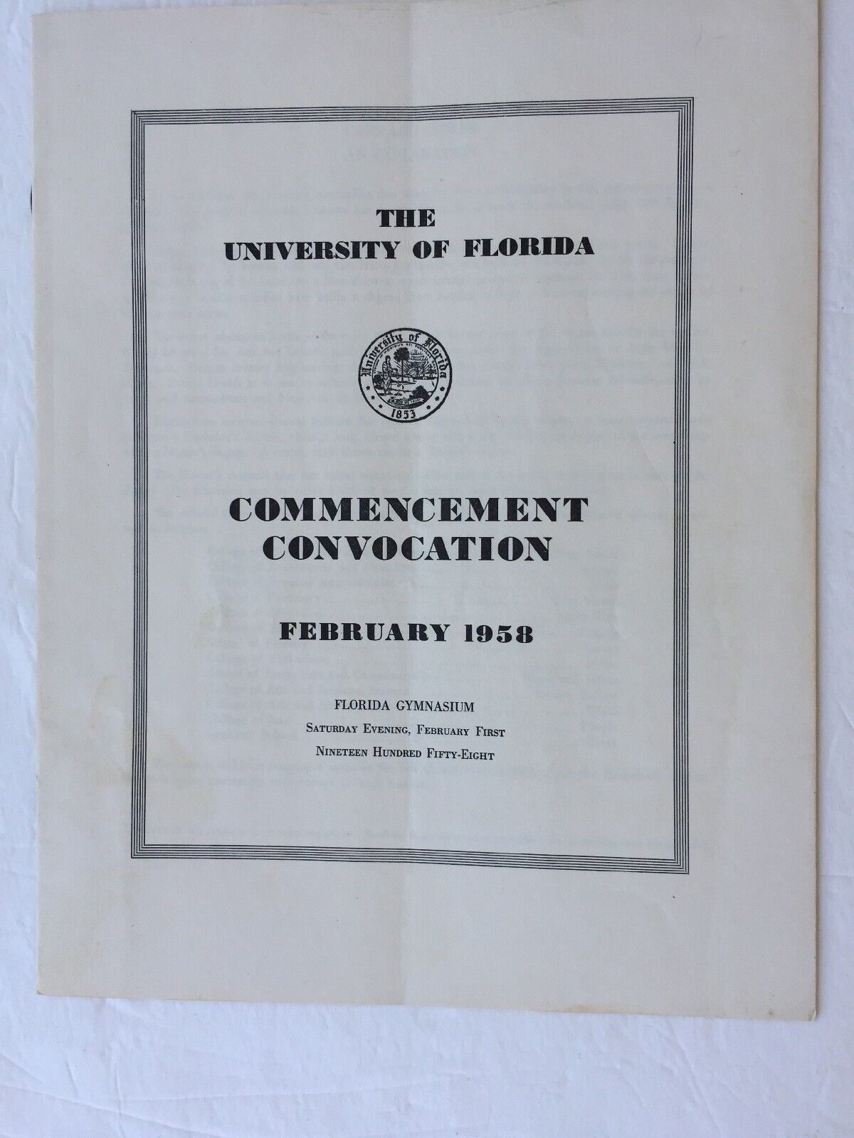 University of Florida Commencement Convocation February 1958 Program PA1