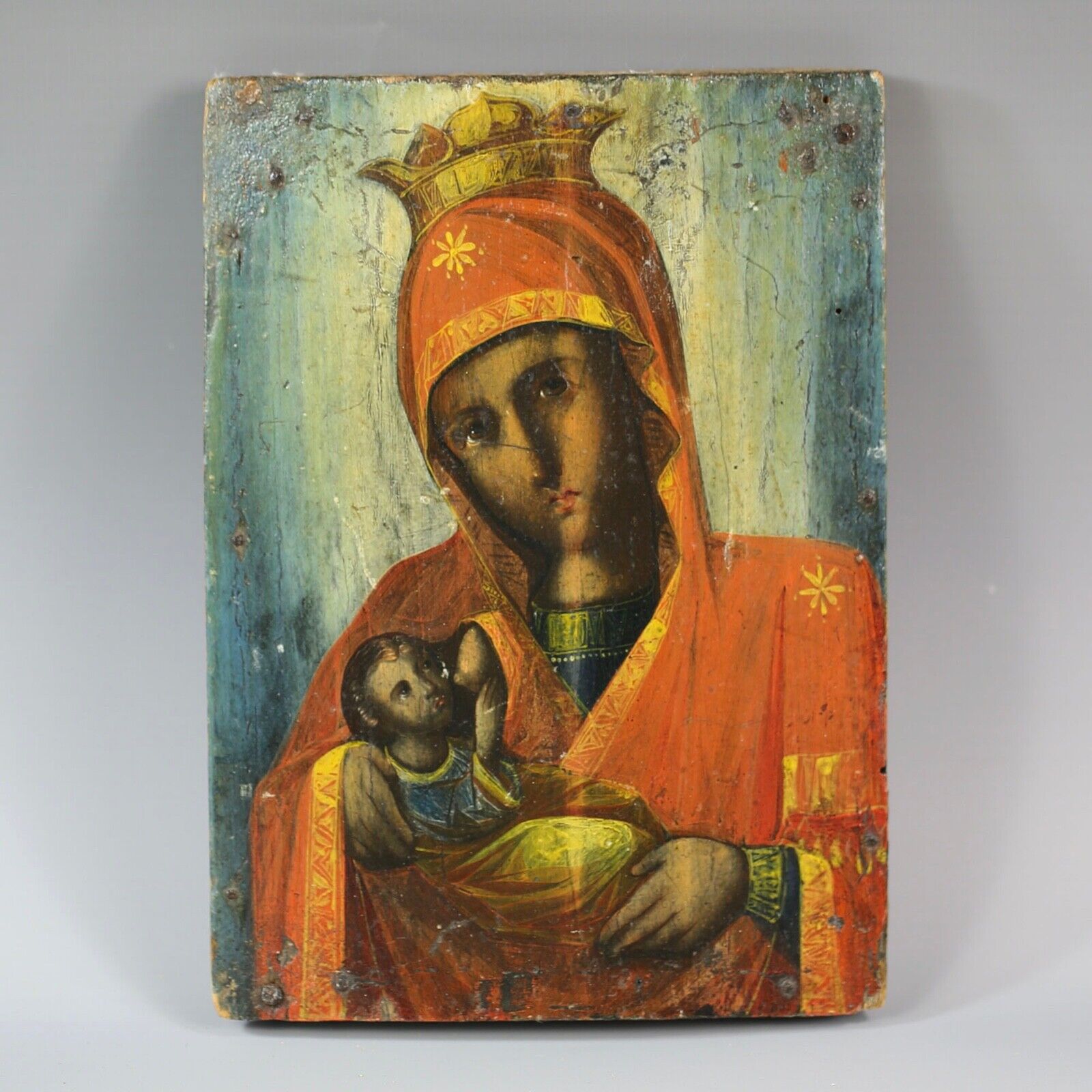 Antique 19th century Christian Religion Icon Mary, Mother of Jesus Russian Rare