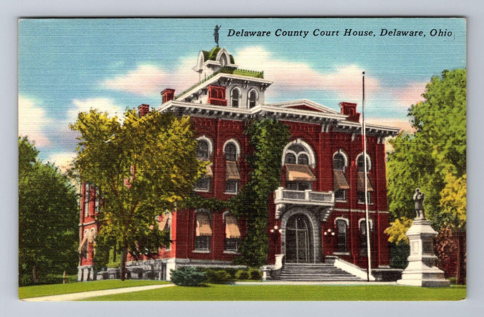 Delaware OH-Ohio, Delaware County Court House, Antique Vintage Souvenir Postcard