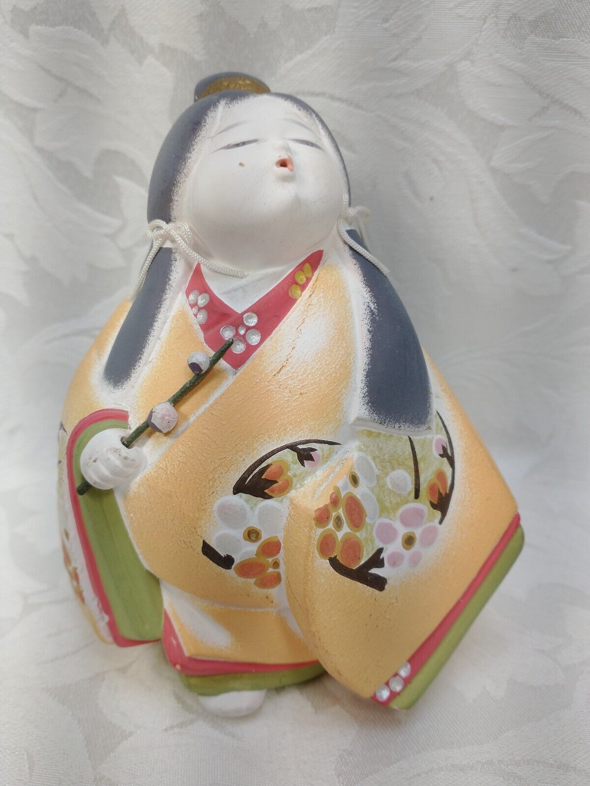 Japanese Hakata Doll Kimono Girl Figurine Clay Hand Painted Vintage 6 Inch