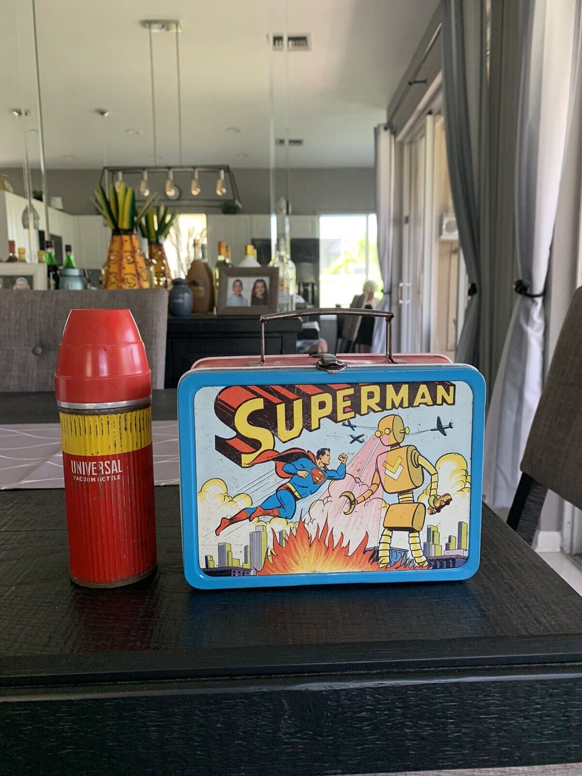 1954 superman lunch box lunchbox with thermos