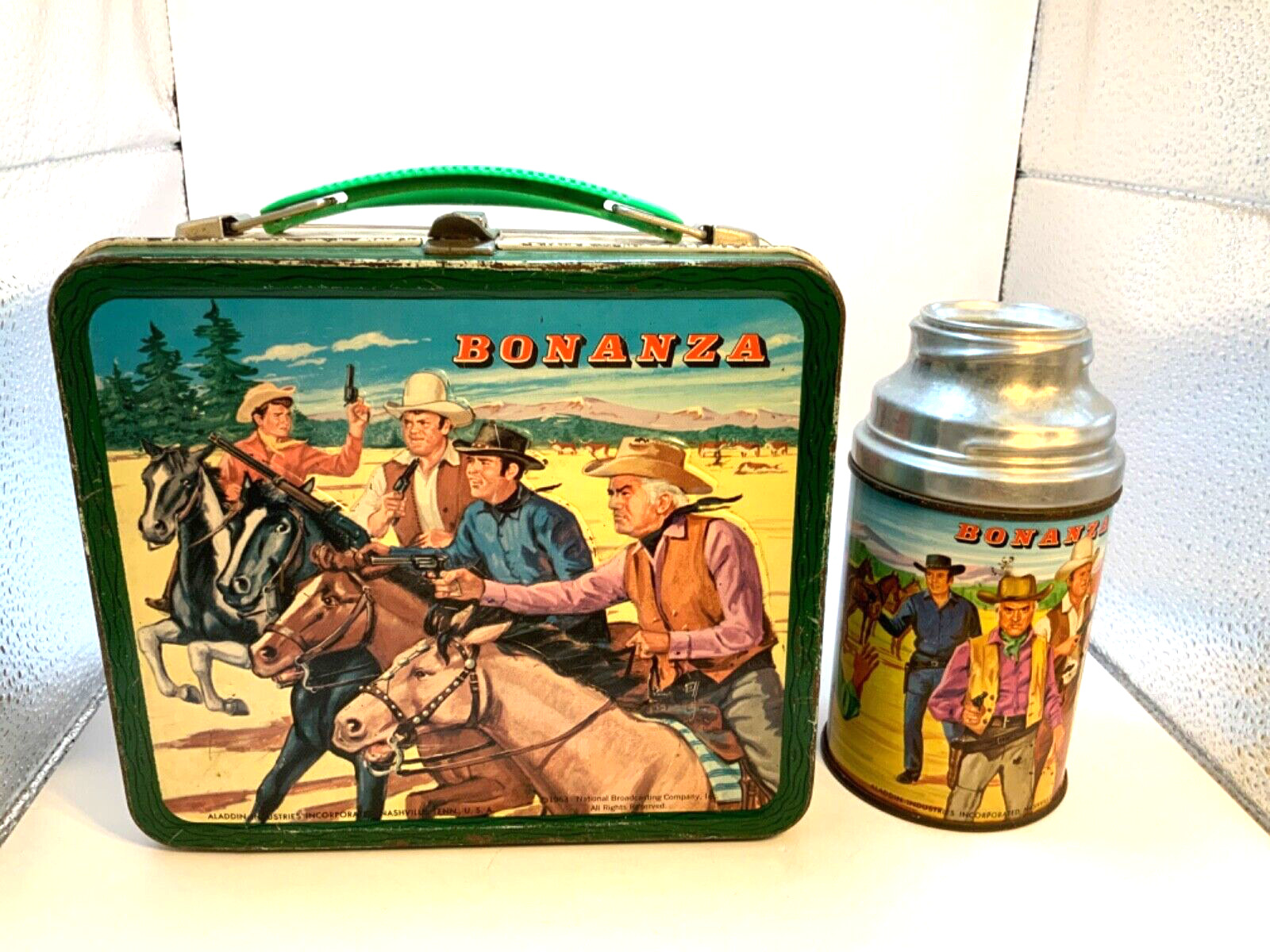 Vintage BONANZA Lunchbox & Thermos - TV - Ponderosa (1963) with Thermos No lid