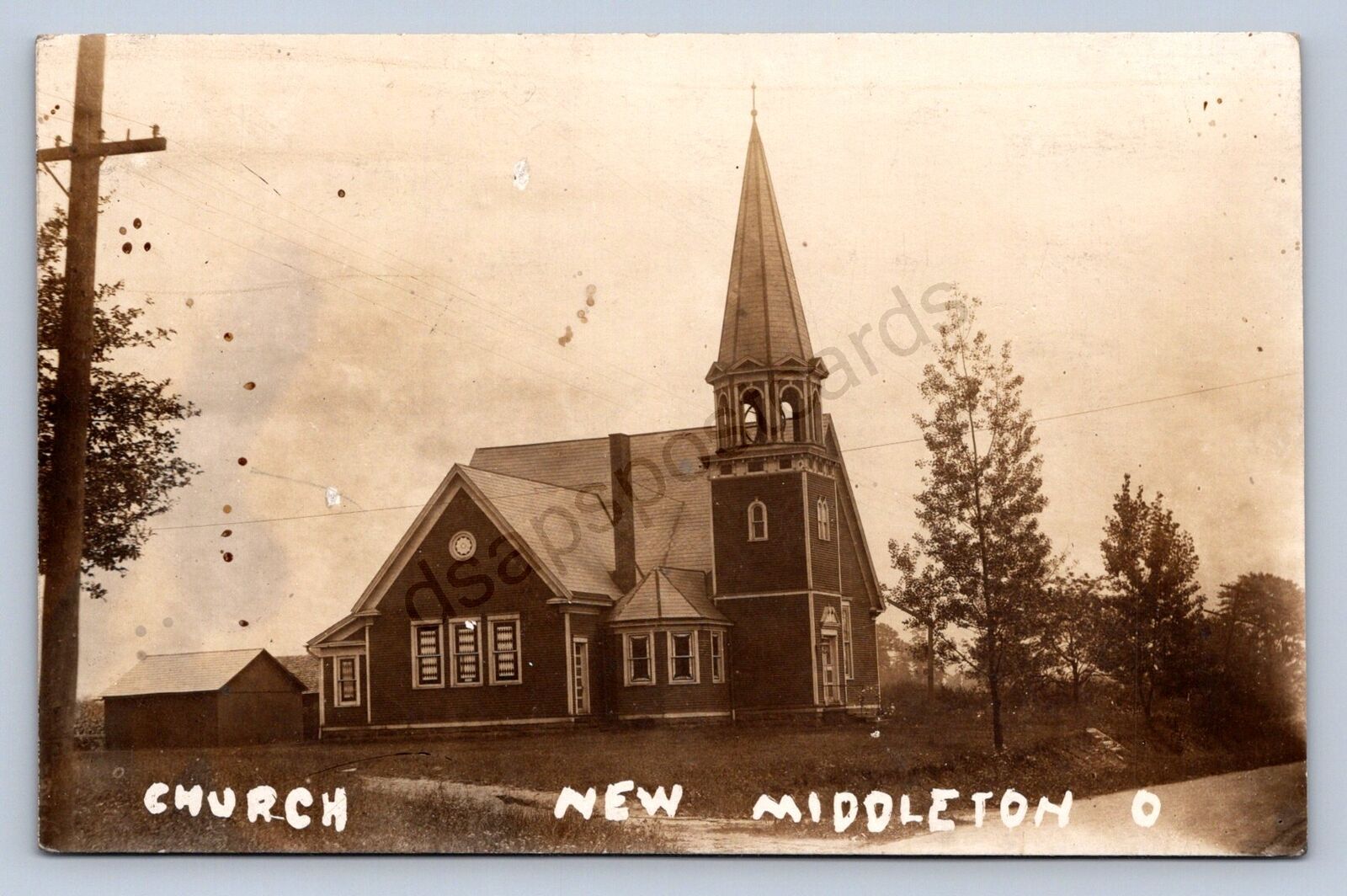 J87/ New Middletown Ohio RPPC Postcard c1910 Church Building 1393