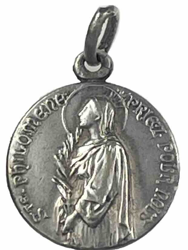 Vintage Catholic St Philomene, St Vianney Cure  Petite Silver Tone Medal