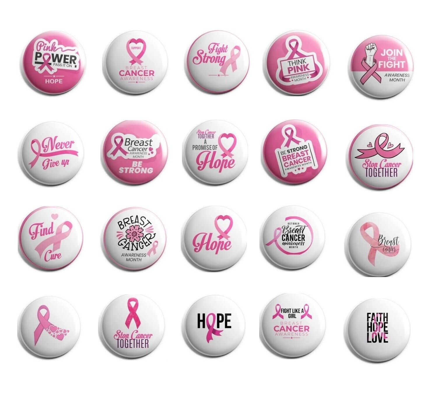 Breast Cancer Awareness 20-Pack Pinback Button Set (BCA-20-ALL)