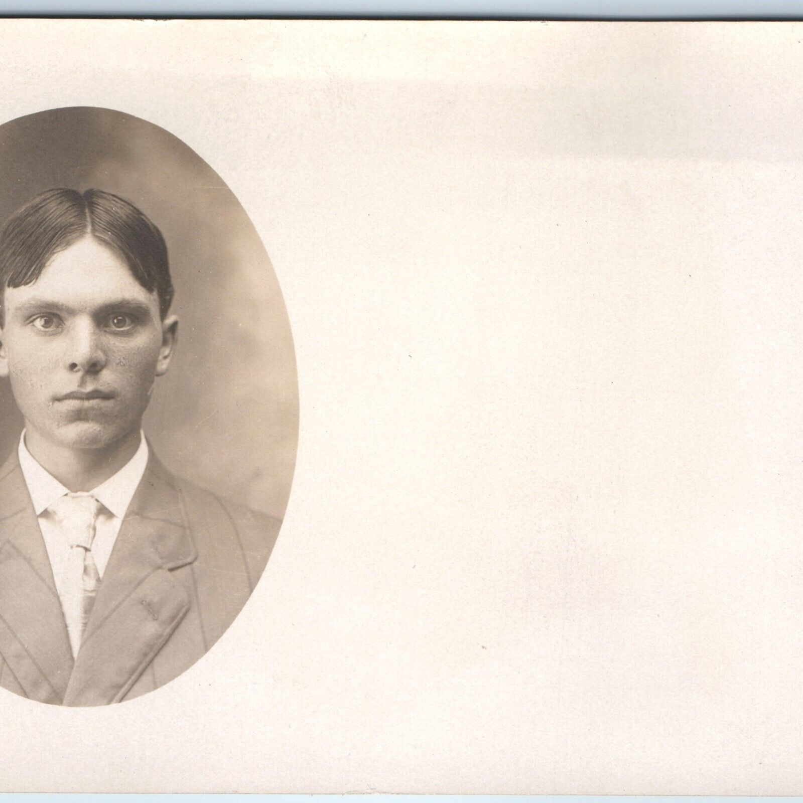 c1910s Handsome Young Man Portrait RPPC Headshot Parted Hair Boy Real Photo A261