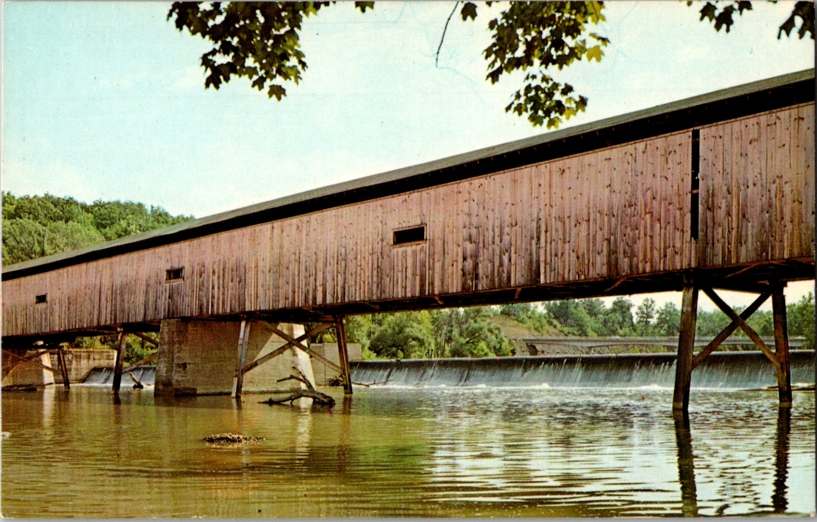 Vintage 1950s Harpersfield Covered Bridge Grand River Ashtabula Ohio OH Postcard