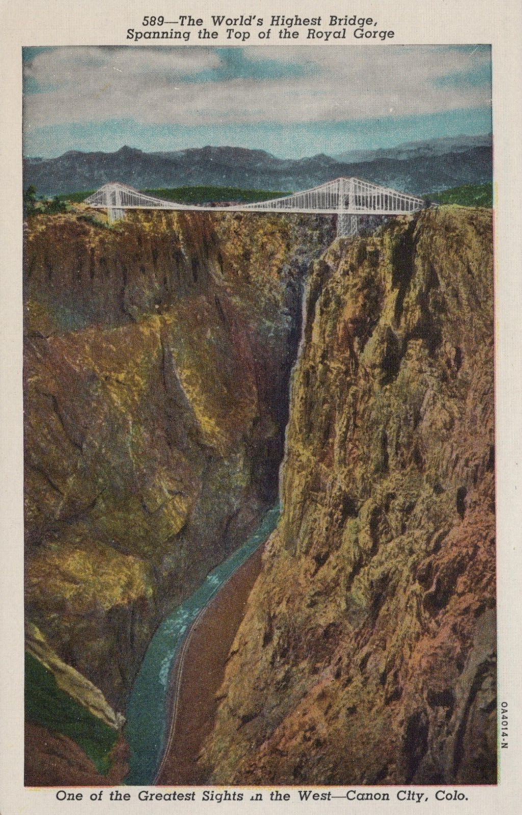 Royal Gorge Bridge Suspension Worlds Highest Colorado Vintage Linen Postcard