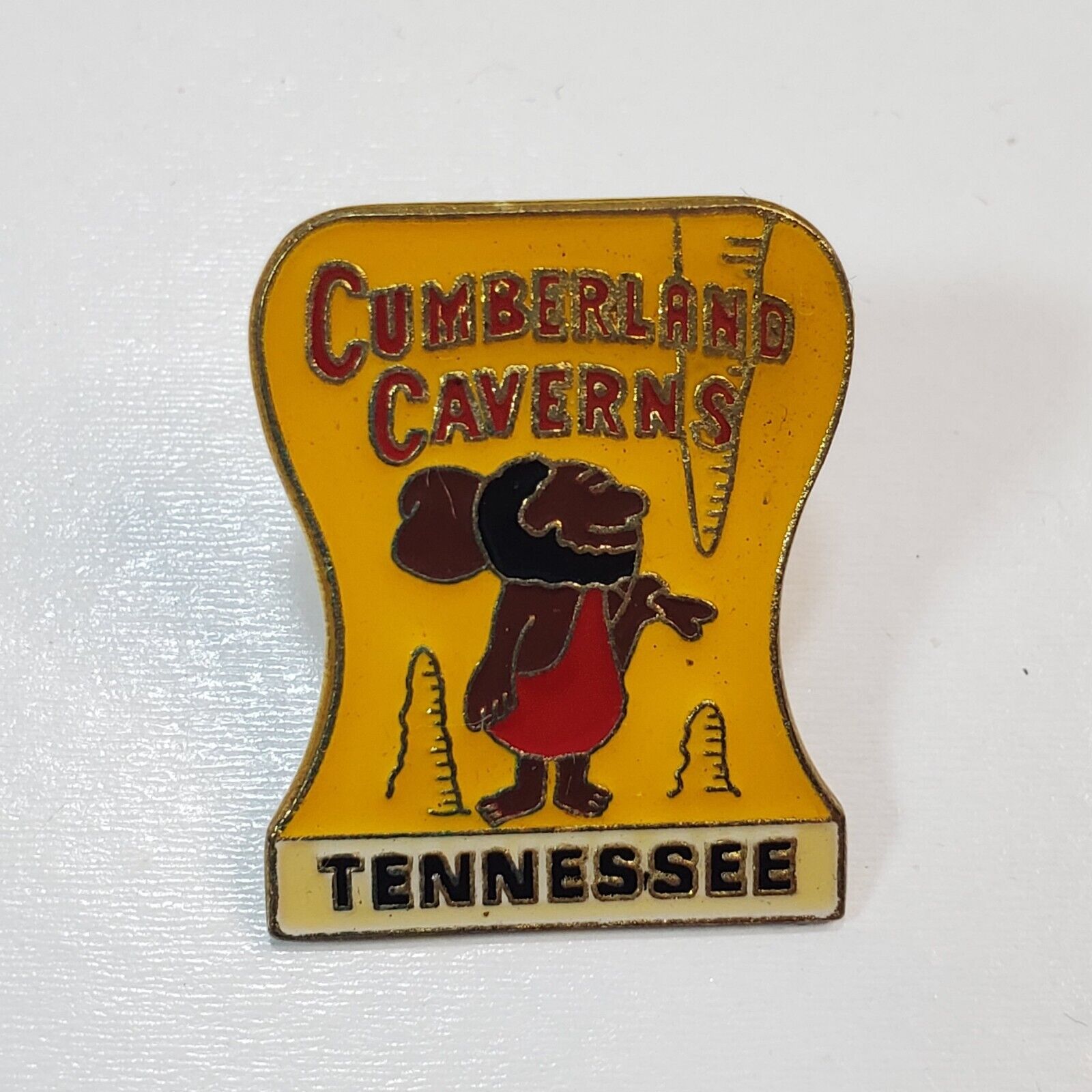 Vintage Cumberland Caverns Tennessee Caveman Lapel Cap Tack Pin Badge