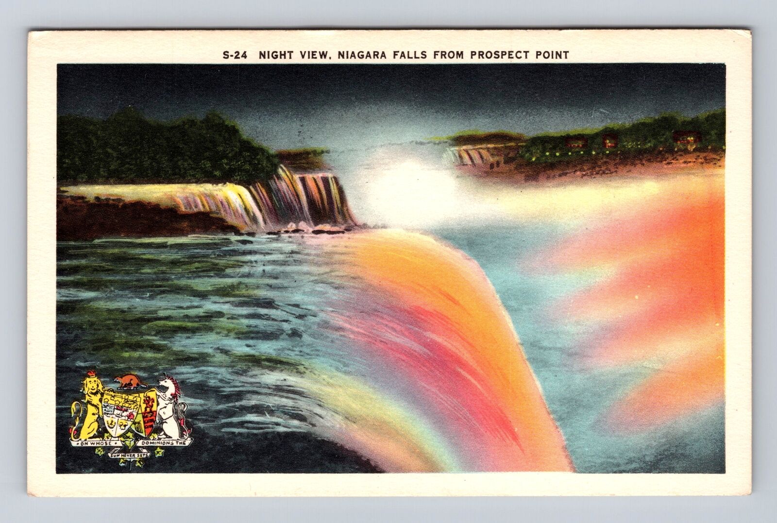 Niagara Falls Ontario-Canada, Night, Falls From Prospect Point Vintage Postcard
