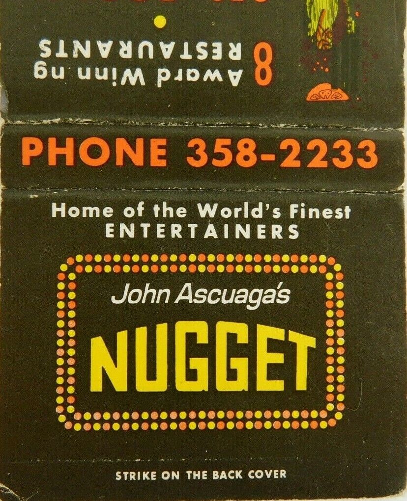  John Ascuaga's Nugget Reno Nevada Vintage Matchbook Cover