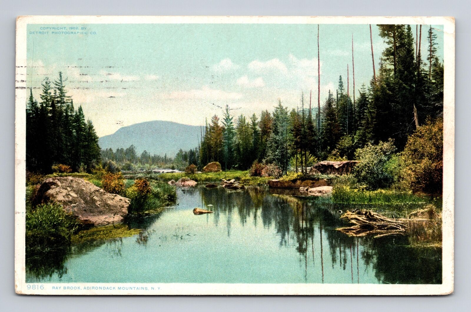 1911 WB Postcard Adirondack Mountains NY Ray Brook Stream Phostint