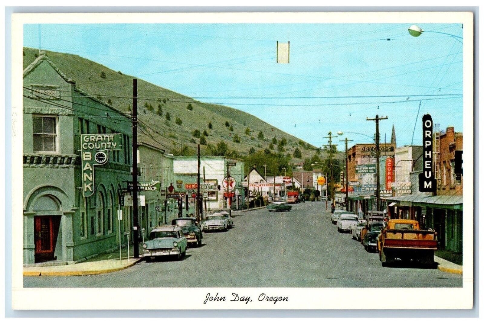 John Day Oregon Postcard Exterior Building City Street Road 1960 Vintage Antique