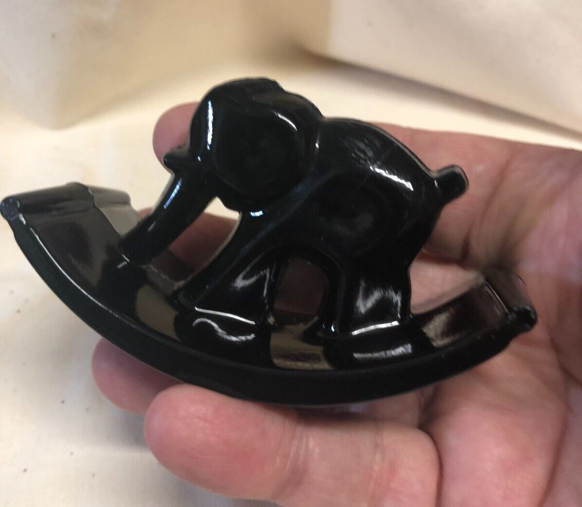 Vintage 1930s Black Rocking Elephant Glass Ink Blotter without Pad or Clips