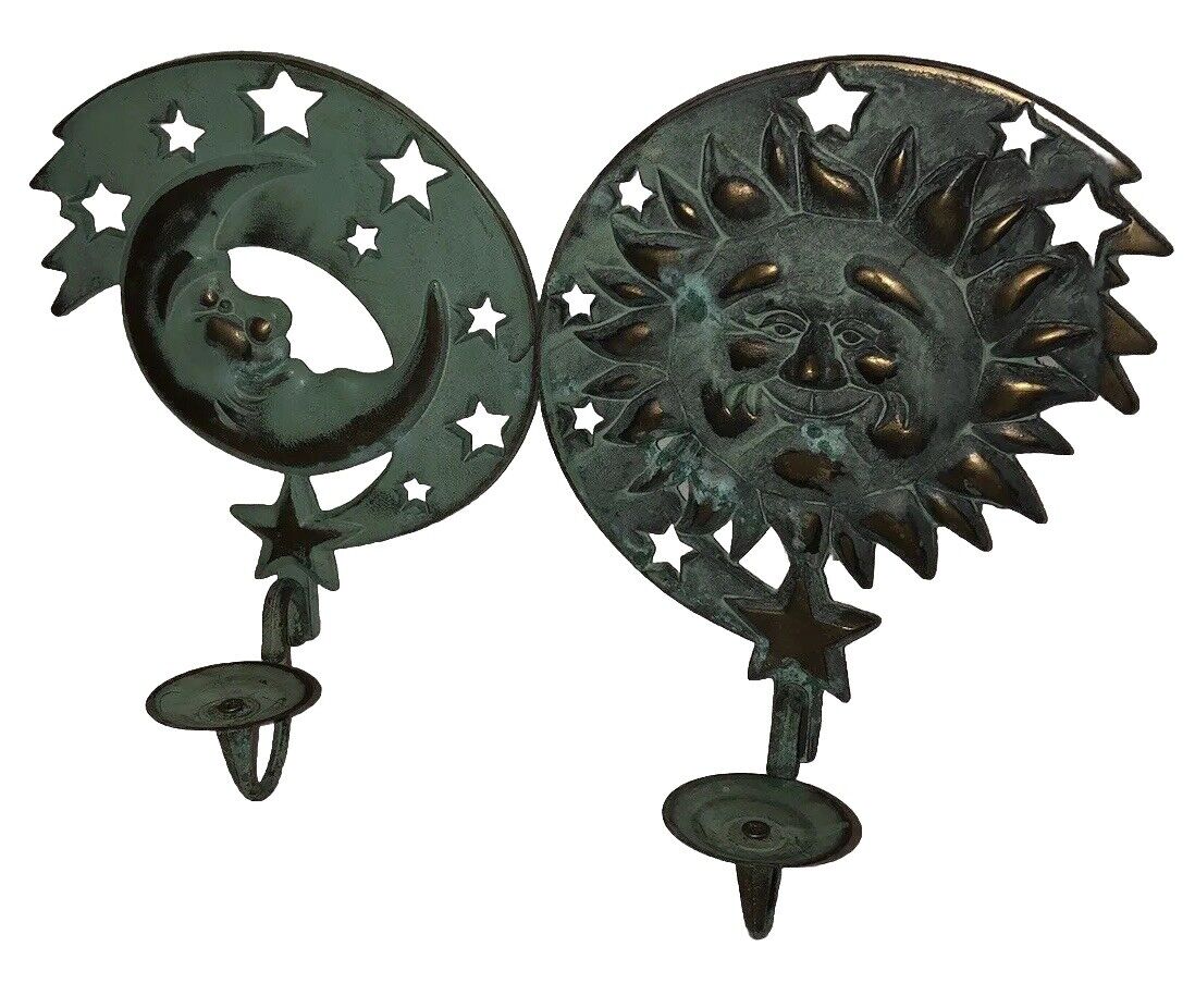 Vintage Hanging Metal Moon And Stars Sconces Green ￼