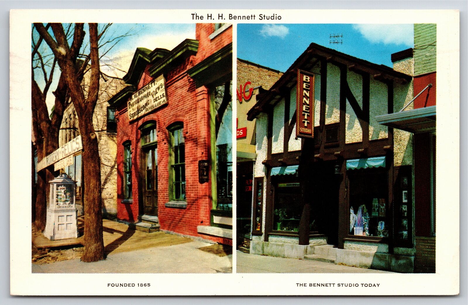 Wisconsin Dells~HH Bennett Studio Multi-View~Tudor Revival~PM 1966~Postcard