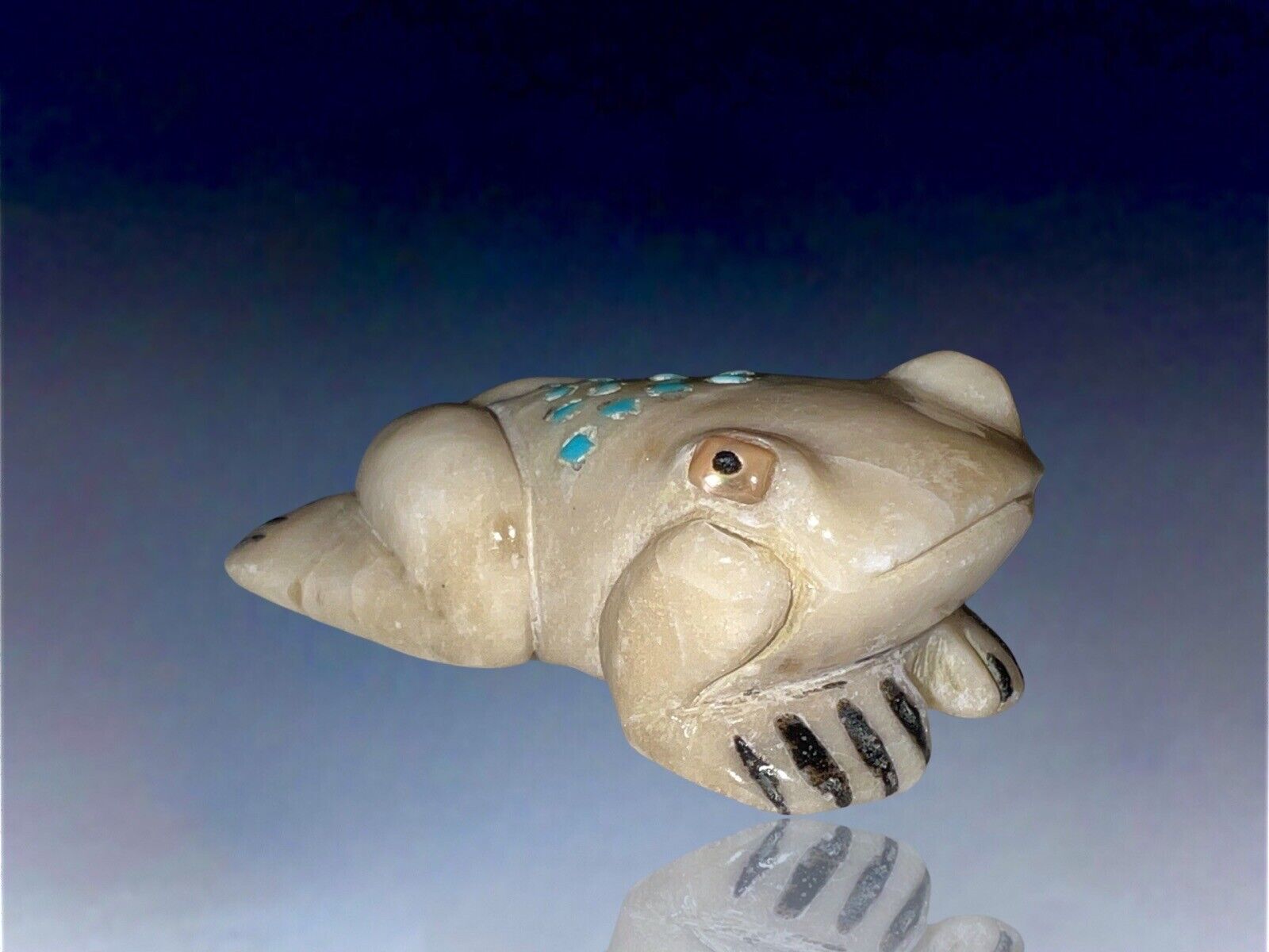 Native American Zuni Carved Alabaster Stone Frog Fetish Signed Carlton Comosona