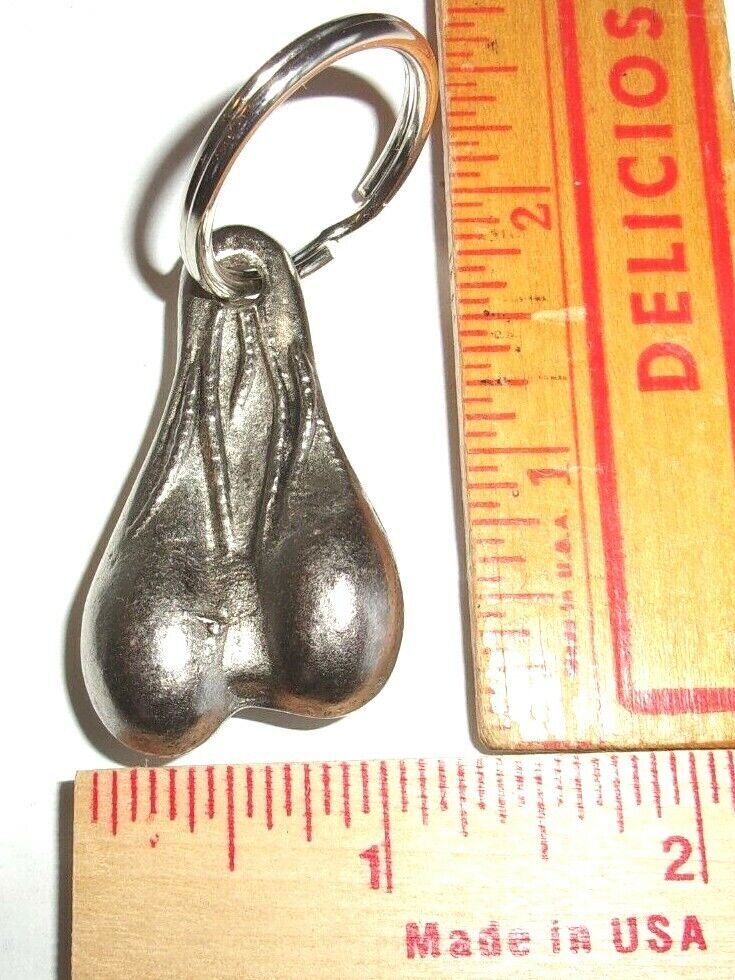 Silver Balls key ring novelty nuts testicles scrotum keychain biker collectible